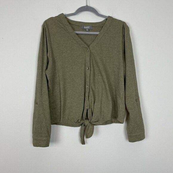 Marled Green Button Up Top Womens Size Large EUC - Picture 1 of 8